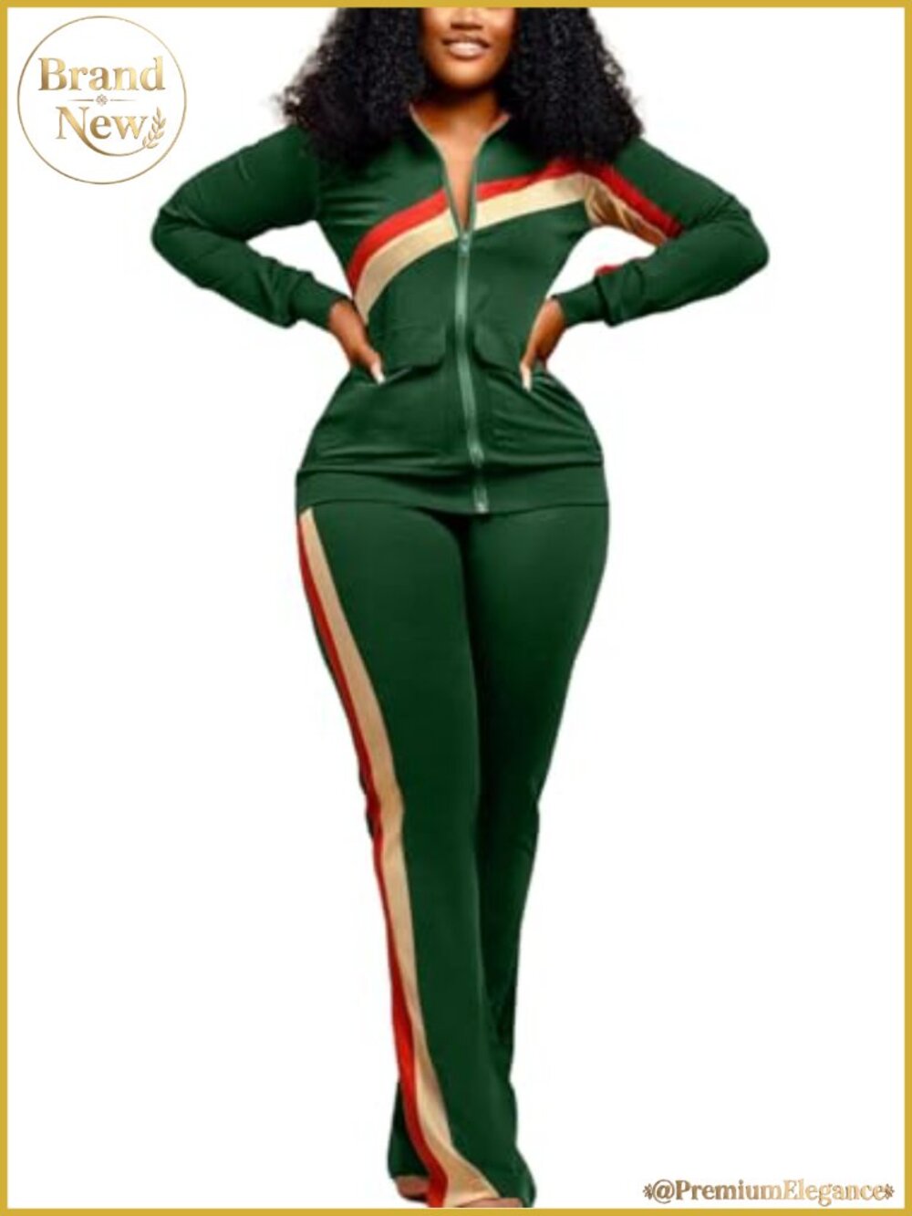 Women's 2 Piece Outfit Long Sleeve Zip Up Striped Jacket Wide Leg Pant Tracksuit
